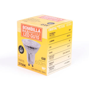 Bombilla LED GU10 6W cristal - 130lm/W - PAR16 - 36° - Barcelona Led-