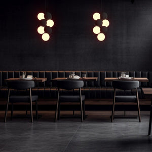Lámpara acústica colgante vertical "DRAC" - 4 esferas luminosas y 6 esferas absorbentes - Barcelona Led-Decoración