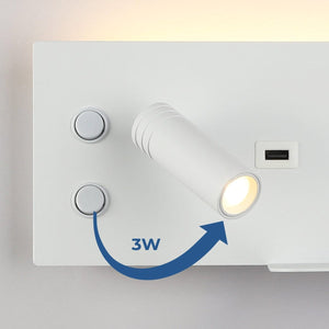 Aplique de pared para lectura con puerto USB "Kerta" - Iluminación doble - 3W+7W - Barcelona Led-Decoración