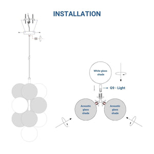 Lámpara acústica colgante vertical "DRAC" - 4 esferas luminosas y 6 esferas absorbentes (34)