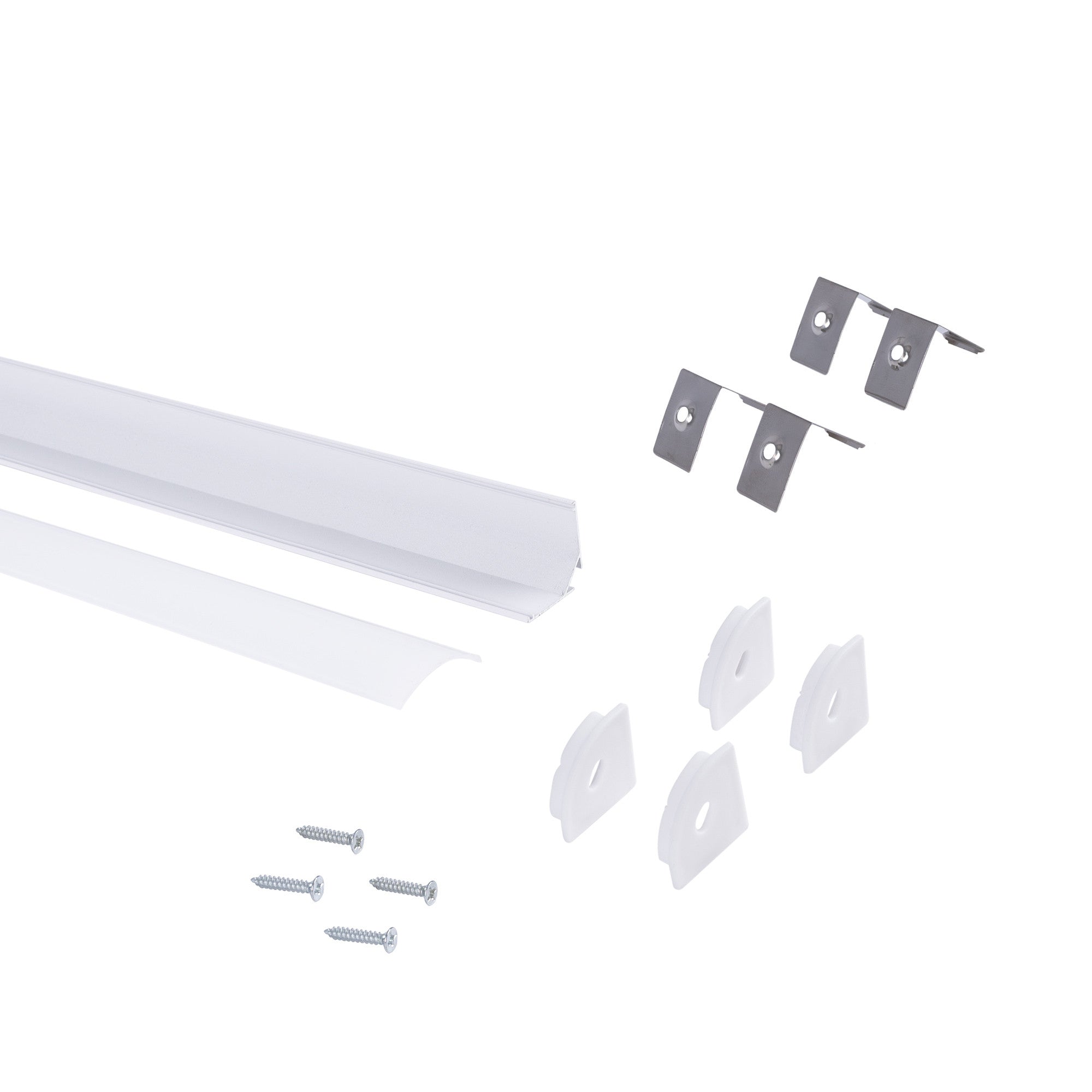 Perfil de aluminio de superficie para esquinas - Con difusor - Kit completo - 20x20mm - Tira LED hasta 10mm - 2 metros
