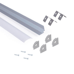 Perfil de aluminio de superficie para esquinas - Con difusor - Kit completo - 20x20mm - Tira LED hasta 10mm - 2 metros - Barcelona Led-