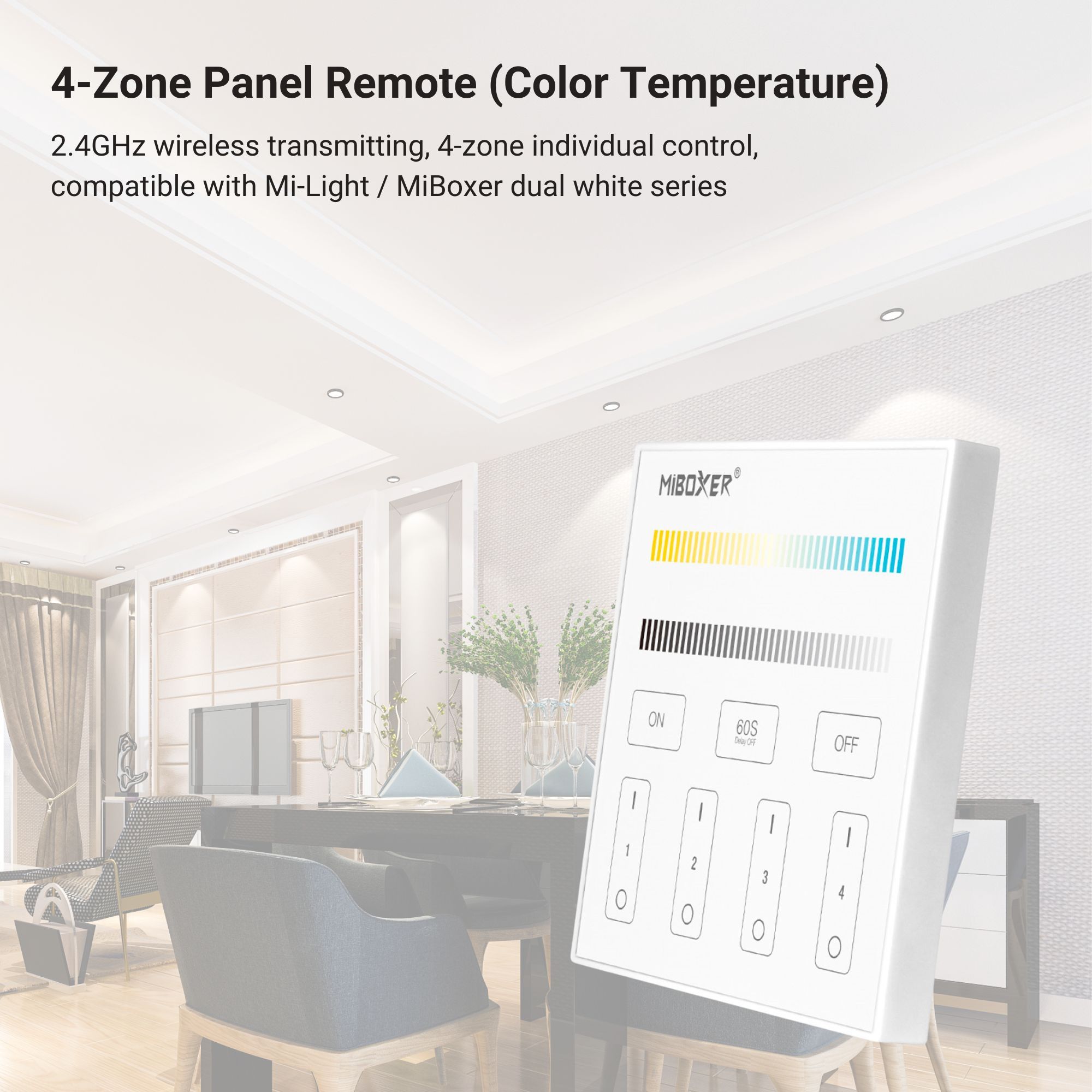 Panel de control táctil RF CCT - 4 zonas - Blanco - Mi-Light (1)