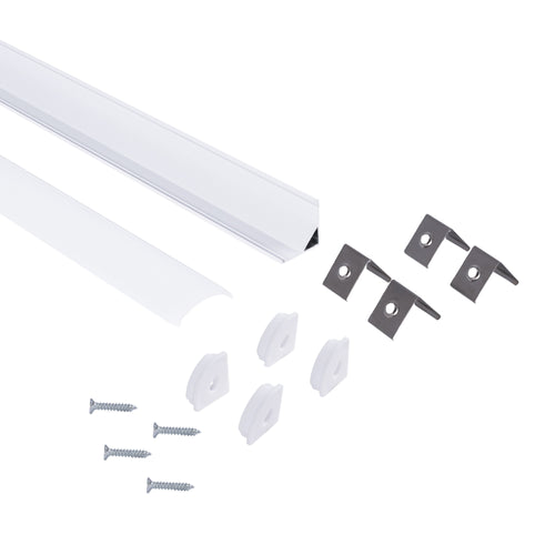 Oberflächen-LED-Profil für Ecken - Mit Diffusor - Komplettset - 15,8x15,8mm - LED-Streifen ≤ 10 mm - 2 Meter