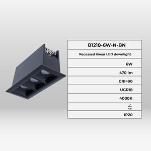 Foco lineal LED empotrable triple 6W - UGR18 - CRI90 - Chip OSRAM - Barcelona Led-