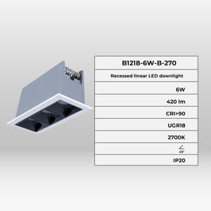 Foco lineal LED empotrable triple 6W - UGR18 - CRI90 - Chip OSRAM (51)