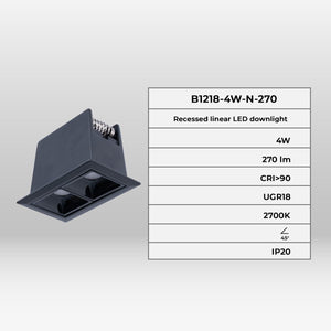Foco lineal LED empotrable 4W - UGR18 - CRI90 - Chip OSRAM - Barcelona Led-
