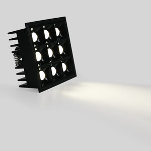 Downlight LED Empotrable Cuadrado Antideslumbrante · Marco -Negro - 18W - 9 Focos - UGR18 - CRI90 - Chip OSRAM