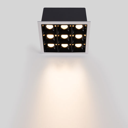 Luminária de embutir LED quadrada - Moldura branca - 18W - 9 lâmpadas - UGR18 - CRI90 - Chip OSRAM