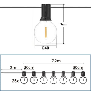 Guirnalda solar exterior - 25 Bombillas LED filamento E10 - IP44 - 9,2 metros - Barcelona Led-