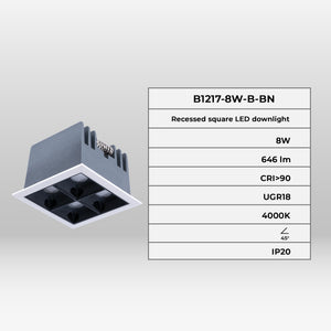 Downlight LED cuadrado empotrable 8W - Blanco - 4 Focos - UGR18 - CRI90 - Chip OSRAM (19)