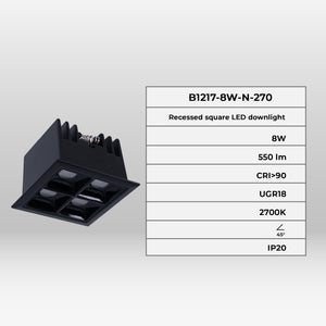 Downlight LED cuadrado empotrable 8W - 4 Focos - UGR18 - CRI90 - Chip OSRAM (44)