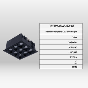 Downlight LED cuadrado empotrable 18W - 9 Focos - UGR18 - CRI90 - Chip OSRAM (45)