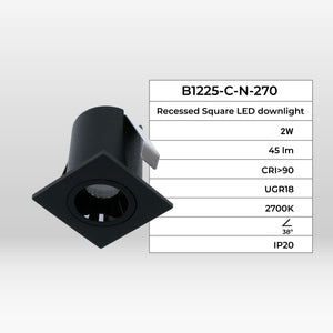 Downlight LED empotrable cuadrado 2W - Chip Osram - UGR18 - Corte Ø 25mm - Negro (19)