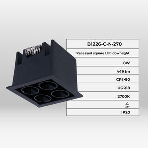 Downlight LED empotrable cuadrado 8W - Chip Osram - UGR18 - Corte 48 x 48 mm - Barcelona Led-