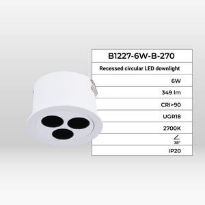 Downlight LED empotrable circular 6W - UGR18 - Corte Ø 55mm - Blanco (20)