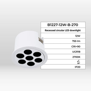 Downlight LED empotrable circular 12W - UGR18 - Corte Ø 70mm - Blanco - Barcelona Led-