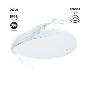 Plafón LED estanco CCT con sensor de movimiento por microondas - 24W - Ø28cm - IP65 (18)