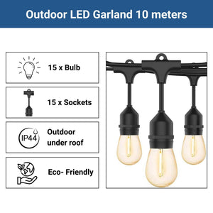 Guirnalda solar exterior - 15 Bombillas LED filamento E27 - IP44 - 10 metros (8)
