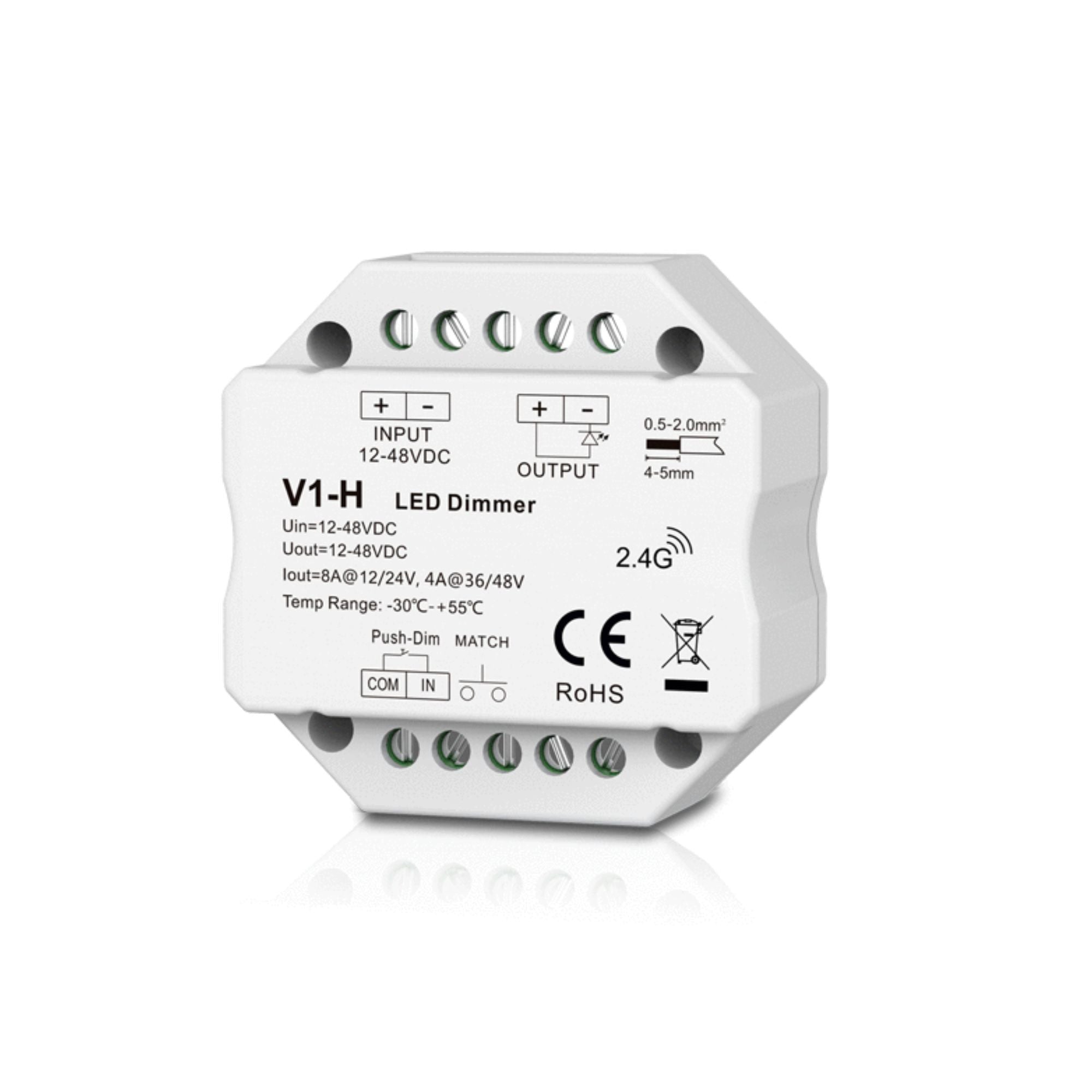 Controlador monocolor 12-48V DC - 8A - RF 2.4G - PUSH dimmer - Tamaño MINI - Skydance
