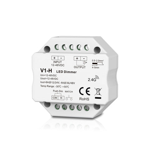 Controlador monocolor 12-48V DC - 8A - RF 2.4G - PUSH dimmer - Tamaño MINI - Skydance