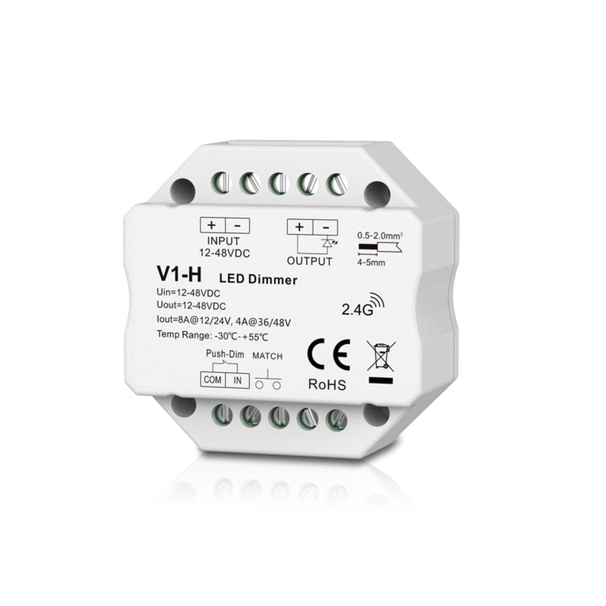 Controlador monocolor 12-48V DC - 8A - RF 2.4G - PUSH dimmer - Tamaño MINI - Skydance