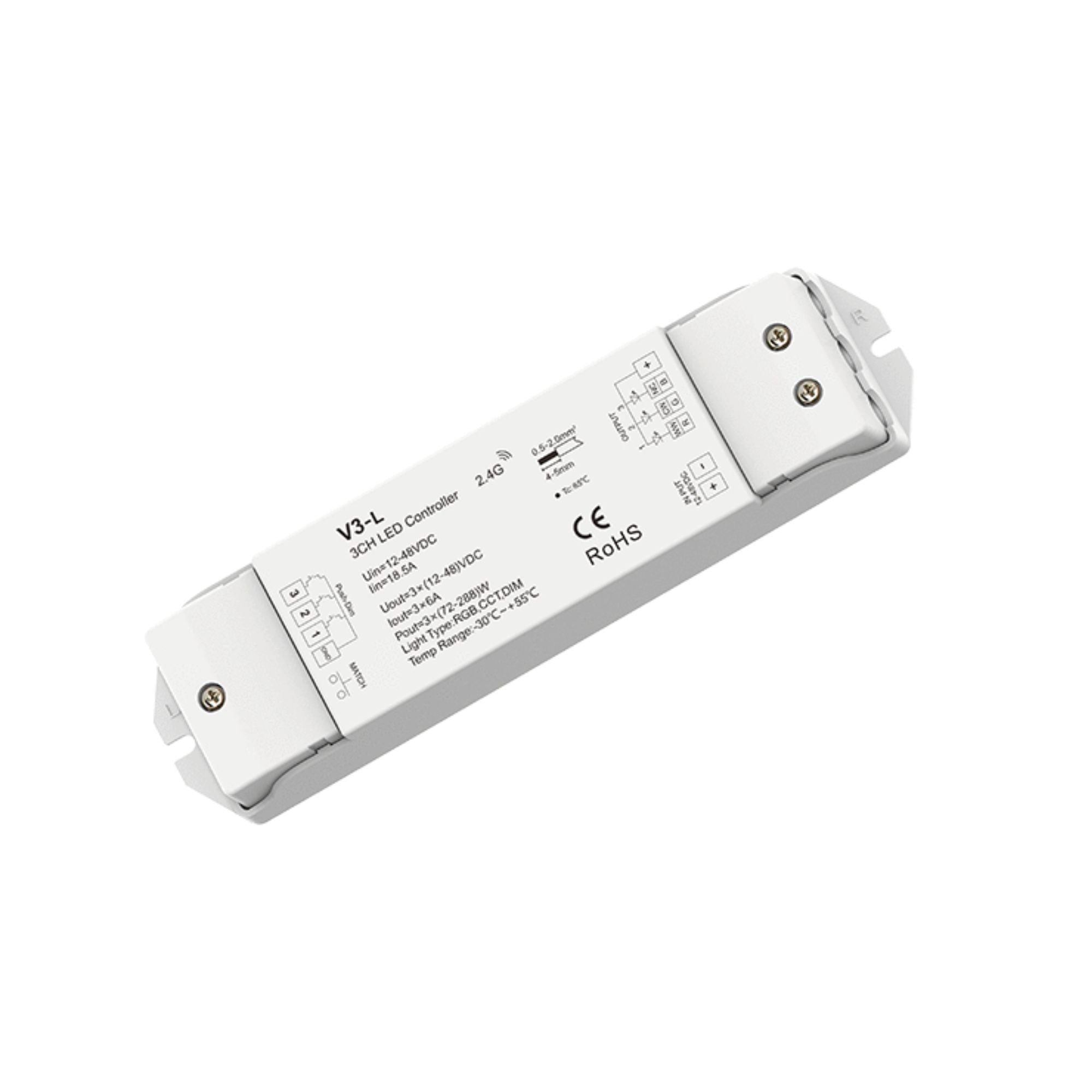 Controlador RGB / CCT / Monocolor 12-48V DC - 18A (6A/canal) - RF 2.4G - PUSH dimmer - Skydance