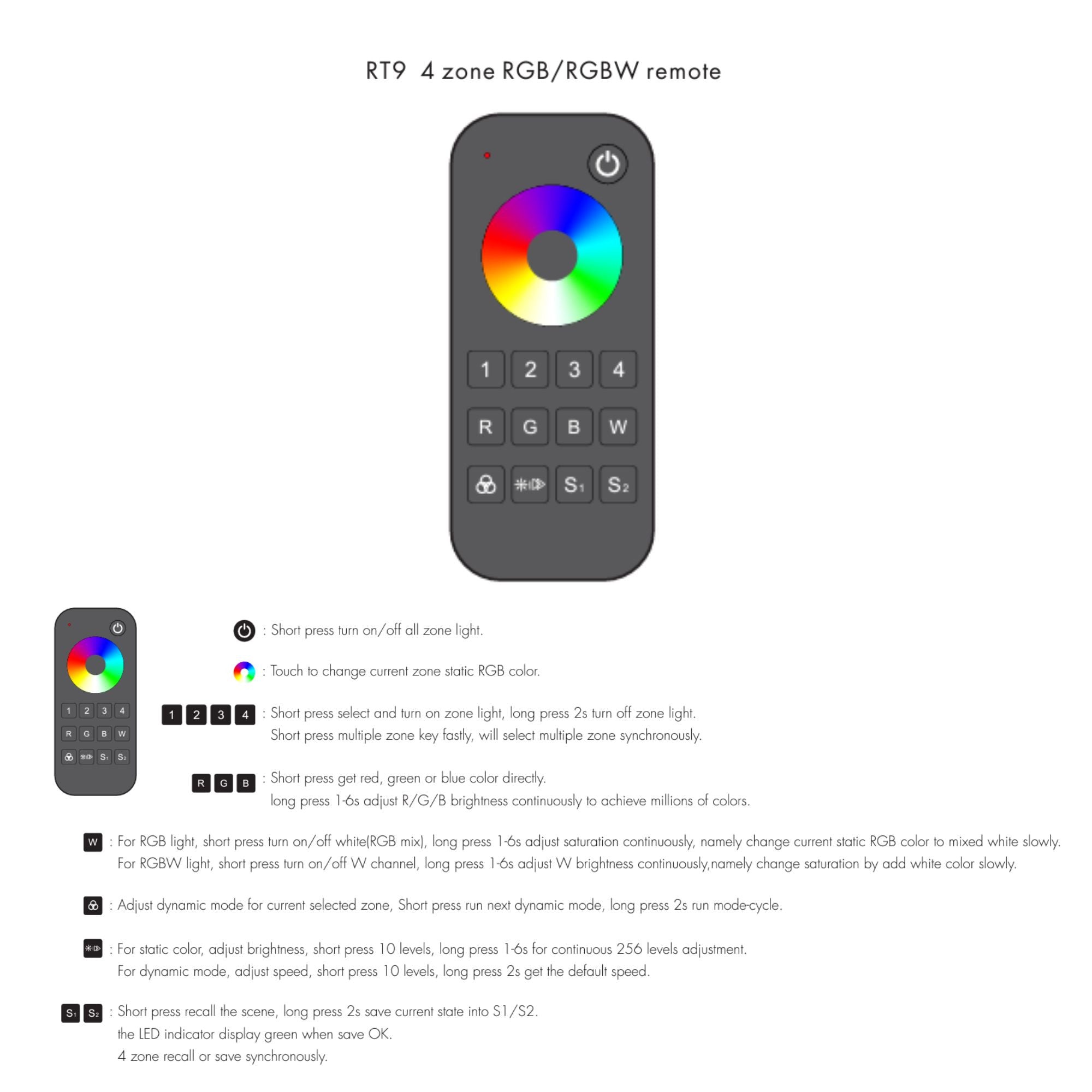 Mando a distancia LED RGB / RGBW - 4 Zonas - SK-RT9 - Skydance (1)