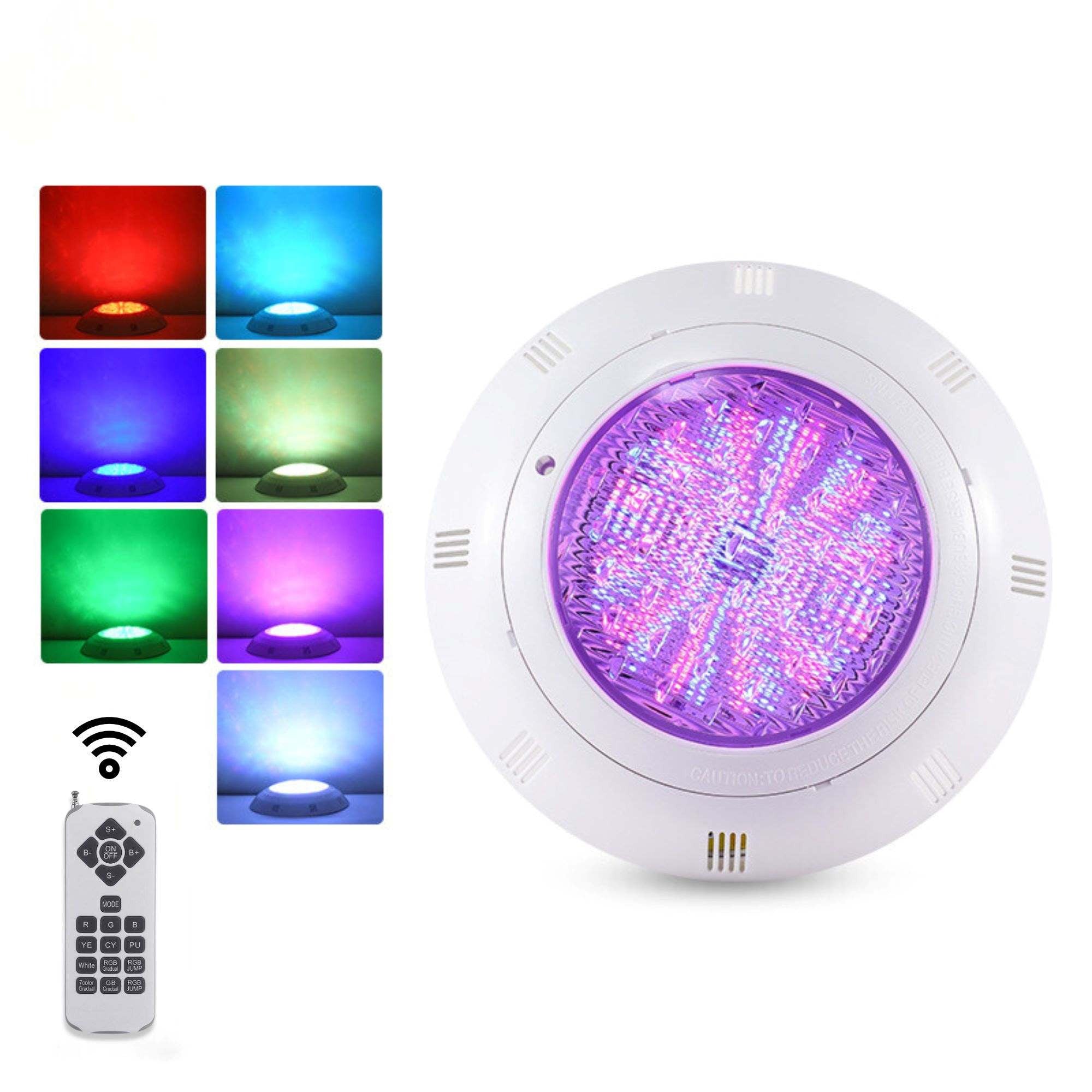 Foco LED para piscina RGB de superficie 12V AC - 24W - Sumergible - Con mando - IP68