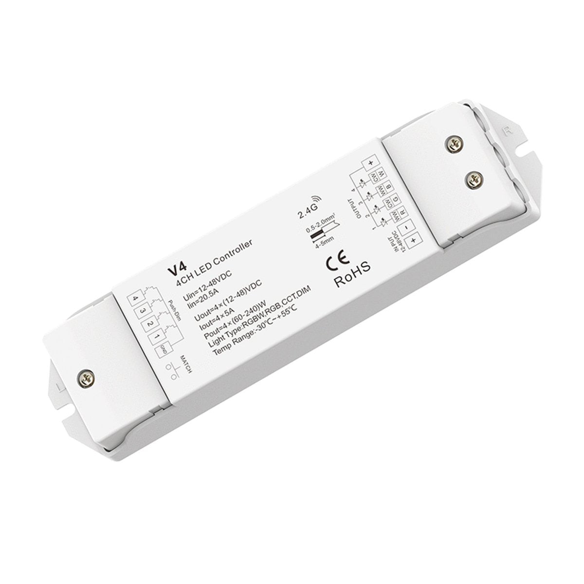 Controlador RGBW / RGB / CCT / Monocolor 12-48V DC - 20A (5A/canal) - RF 2.4G - PUSH Dimmer - Skydance - Barcelona Led-Control y regulación