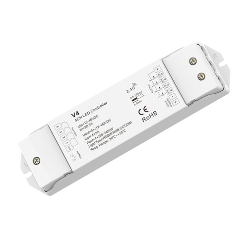 RGBW / RGB / CCT / éénkleurige regelaar 12-48V DC - 20A (5A/kanaal) - RF 2.4G - PUSH Dimmer - Skydance