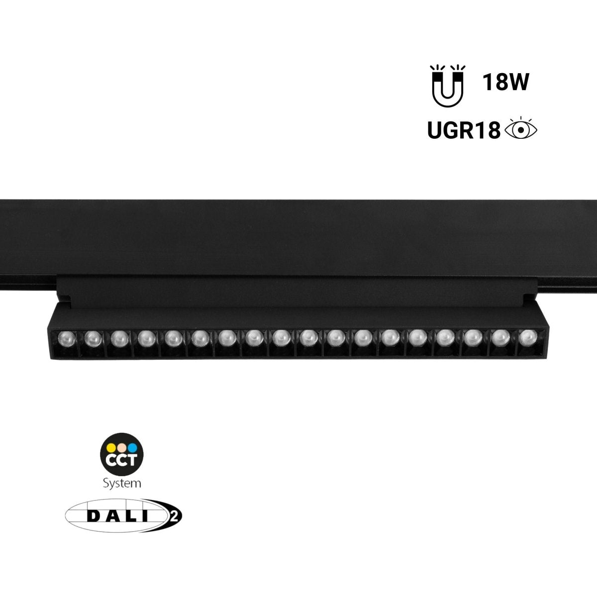 Foco lineal orientable para carril magnético 48V CCT - 18W - Regulación DALI-2 - UGR18 - Barcelona Led-