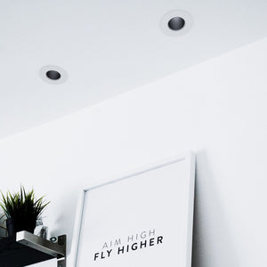 KIT Aro empotrable Ø90mm (blanco/gris) + Bombilla GU10 6W + Portalámparas (12)