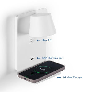 Aplique de pared para lectura con puerto USB "BASKOP W" - 6W - Base carga inalámbrica - Barcelona Led-Decoración