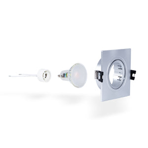 KIT Aro downlight cuadrado 93x93mm (plata) + Bombilla GU10 6W + Portalámparas (17)