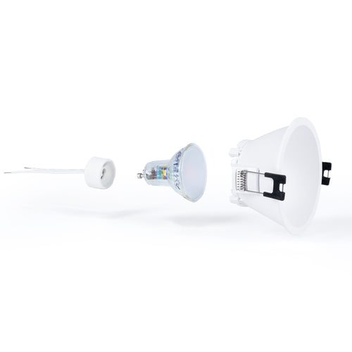 KIT Aro empotrable fijo Ø93mm + Bombilla GU10 5,4W + Portalámparas