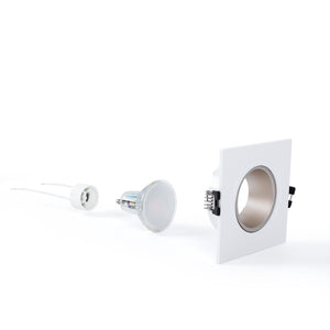 KIT Aro downlight cuadrado 93x93mm (blanco/champagne) + Bombilla GU10 6W + Portalámparas (23)