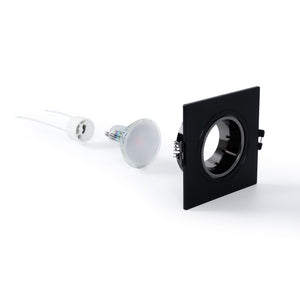 KIT Aro downlight cuadrado 93x93mm (gris/negro) + Bombilla GU10 6W + Portalámparas (20)