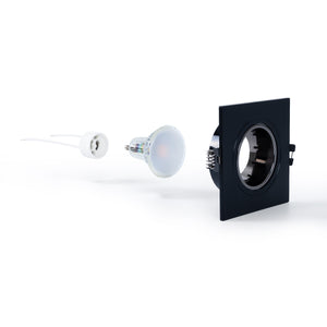 KIT Aro downlight cuadrado 93x93mm (gris/negro) + Bombilla GU10 6W + Portalámparas (21)