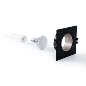 KIT Aro downlight cuadrado 93x93mm + Bombilla GU10 6W + Portalámparas (115)