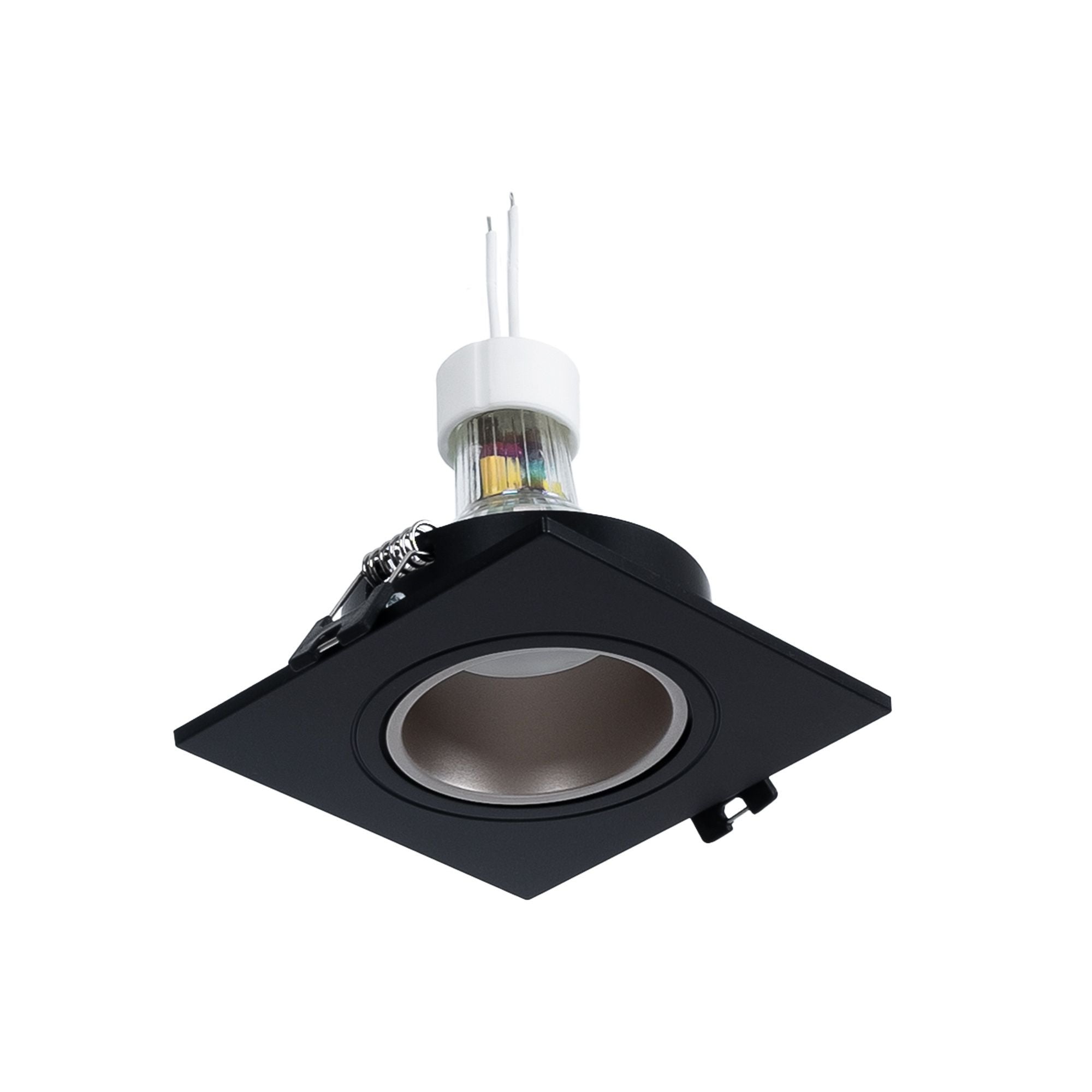 KIT Aro downlight cuadrado 93x93mm (negro/champagne) + Bombilla GU10 6W + Portalámparas