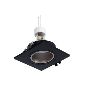 KIT Aro downlight cuadrado 93x93mm (negro/champagne) + Bombilla GU10 6W + Portalámparas