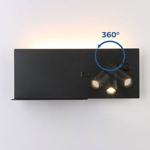 Aplique de pared para lectura con puerto USB "Kerta" - Iluminación doble - 3W+7W, lado derecho (10)
