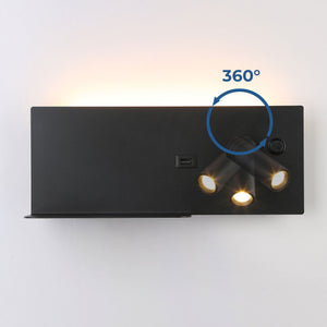 Aplique de pared para lectura con puerto USB "Kerta" - Iluminación doble - 3W+7W - Barcelona Led-Decoración