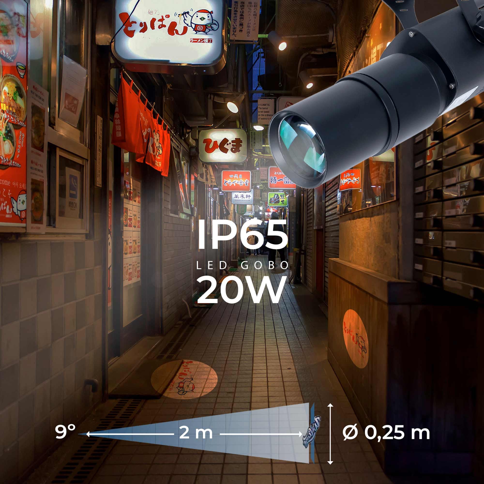 Proyector de logos LED GOBO 20W - Óptica 9° - Exterior - Rotativo (1)
