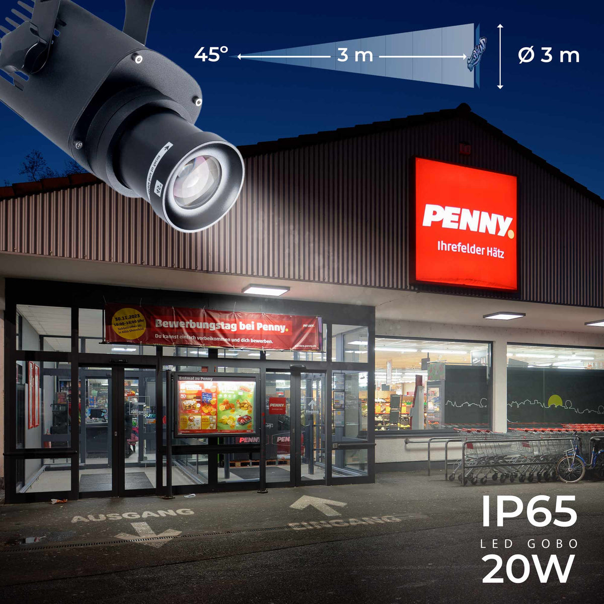 Proyector de logos LED GOBO 20W - Óptica 45° - Exterior - Rotativo (1)