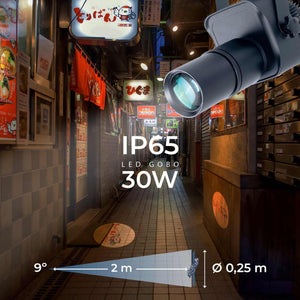Proyector de logos LED GOBO 30W - Óptica 9° - Exterior - Rotativo (1)