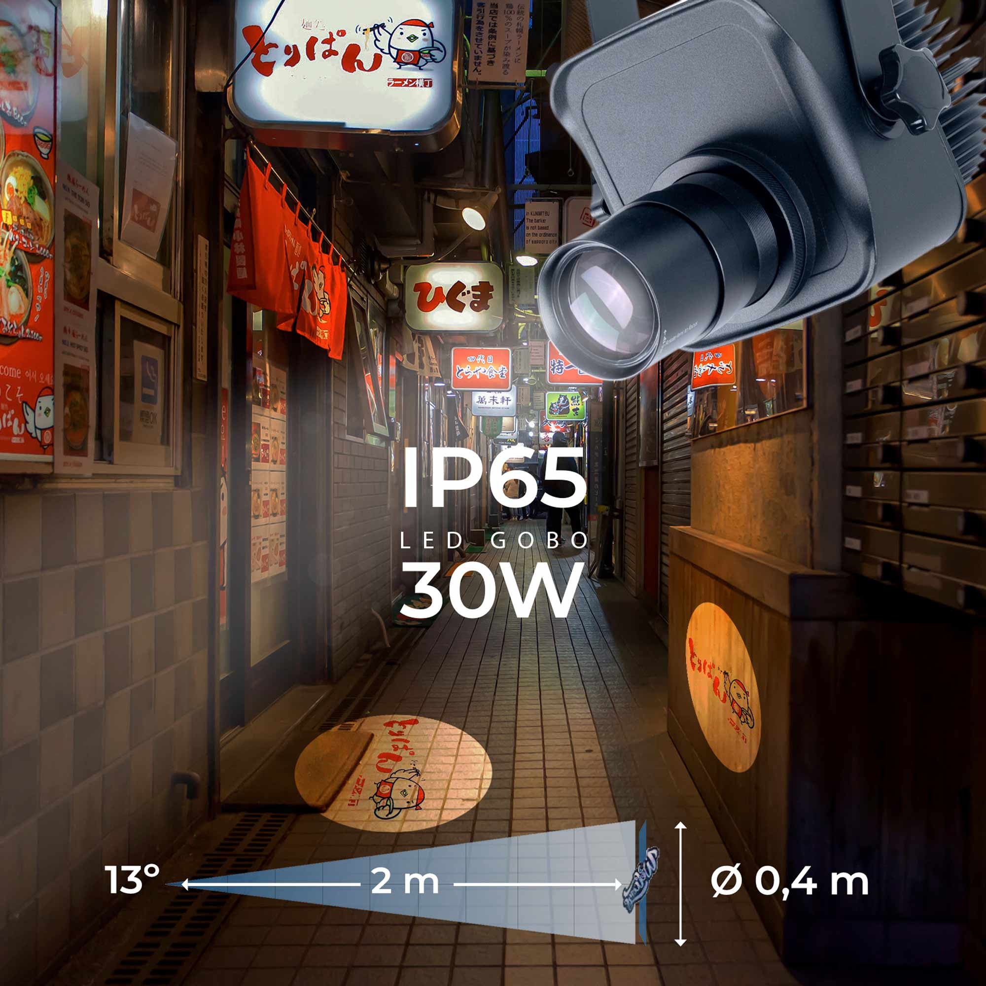 Proyector de logos LED GOBO 30W - Óptica 13° - Exterior - Rotativo (1)