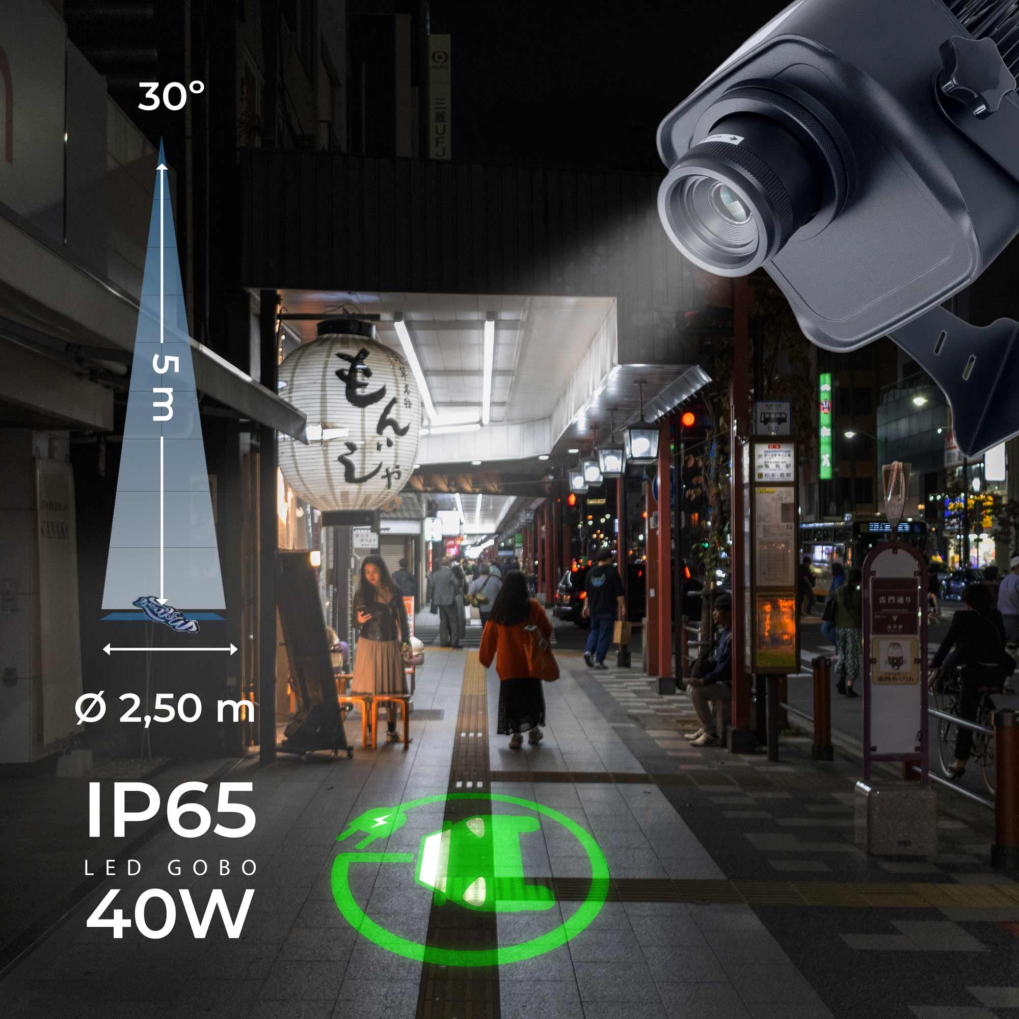 Proyector de logos LED GOBO 40W - Óptica 30° - Exterior - Rotativo (1)