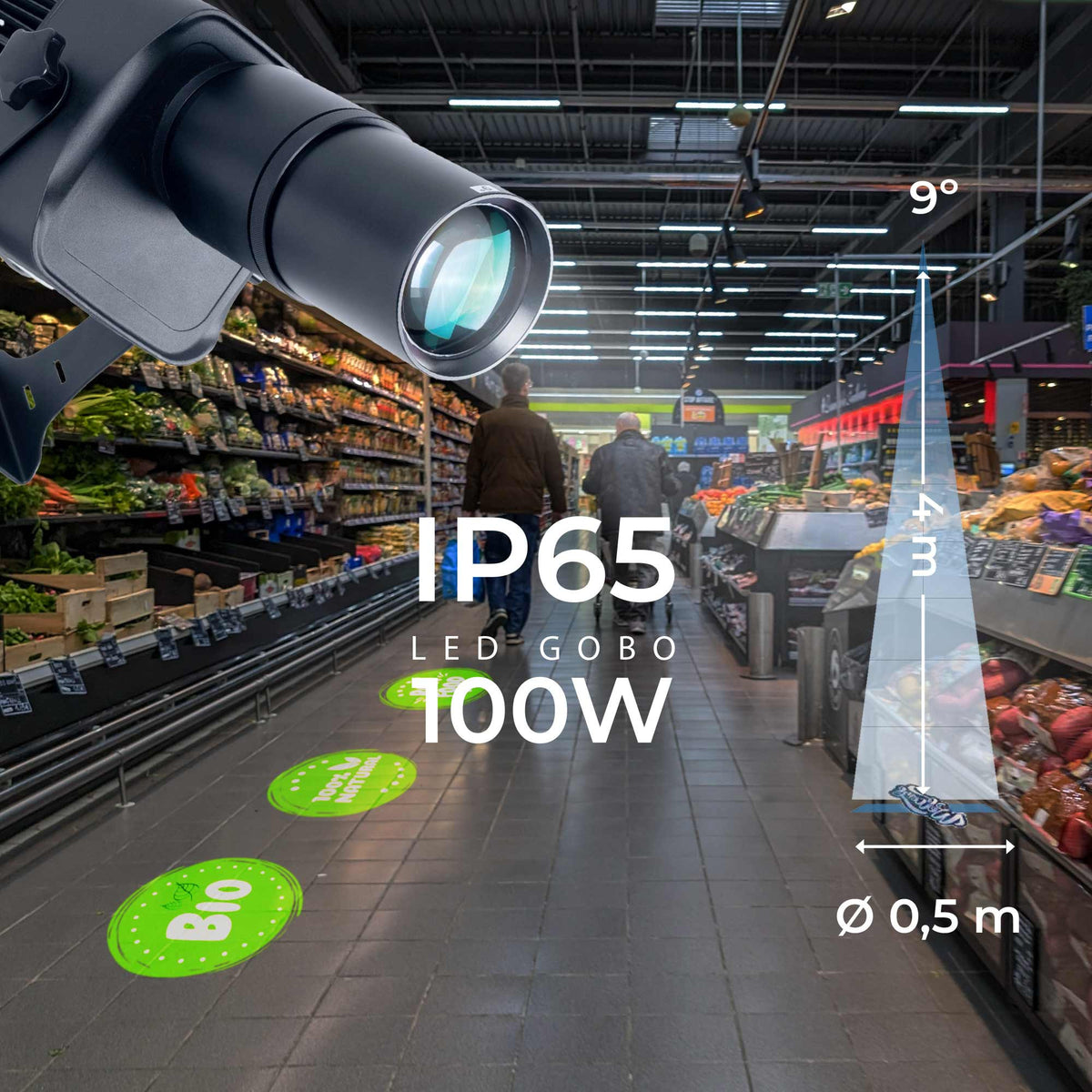 Proyector de logos LED GOBO 100W - Óptica 9° - Exterior - Rotativo (1)